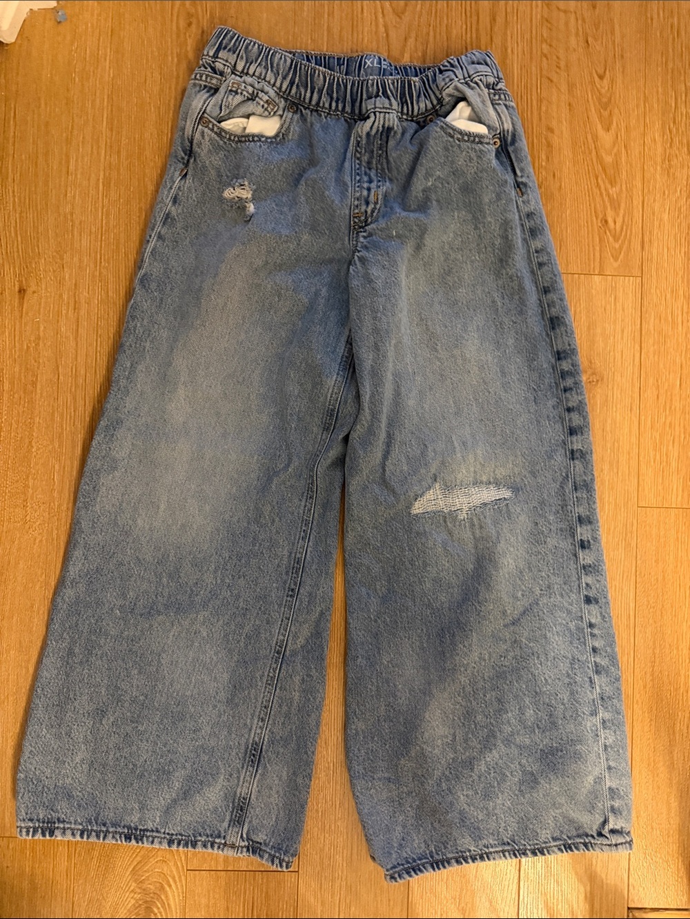 Girls Light Blue Washed Wide-Leg Jeans - XL